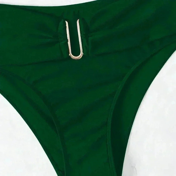 Dark Green Women's U-Shaped Ring Design Sexy Bikini Set - Picture 5 of 8